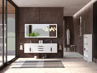 CastelloUSA Amazon 72" Wall Mounted Vanity Set, White, White Top, Black Handles