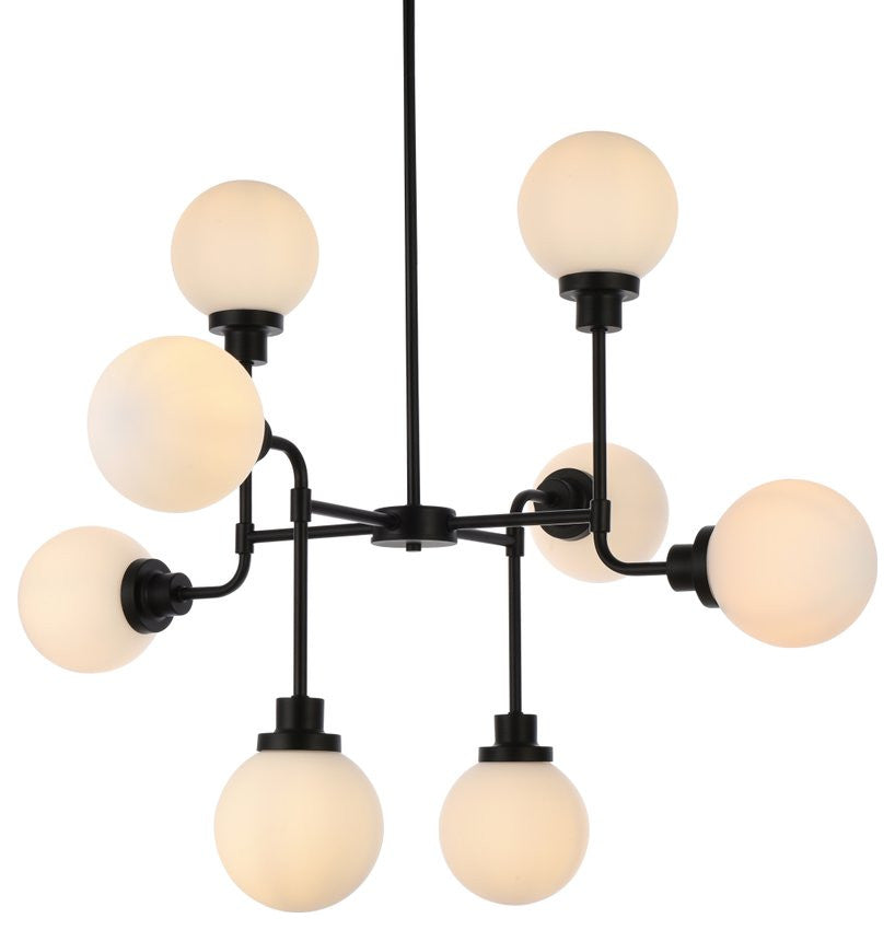 Helen 8-Light Pendant, Black With Frosted Shade