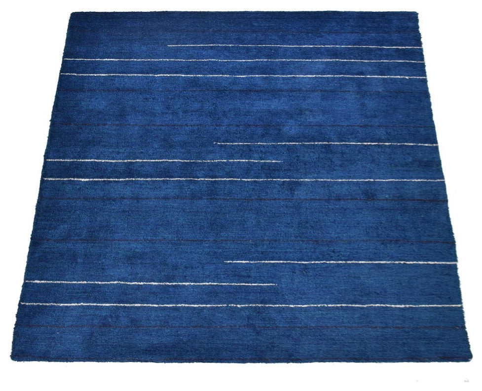 HAND KNOTTED LOOM SILK ECO-FRIENDLY AREA RUGS -6'x9',Rectangle,Blue,Contemporary