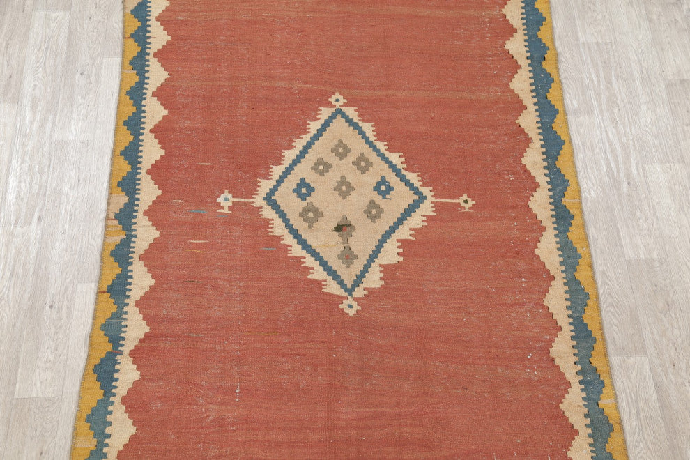 Consigned, Kilim Oriental Traditional Hand-Woven Persian Area Rug, Orange, 6x11