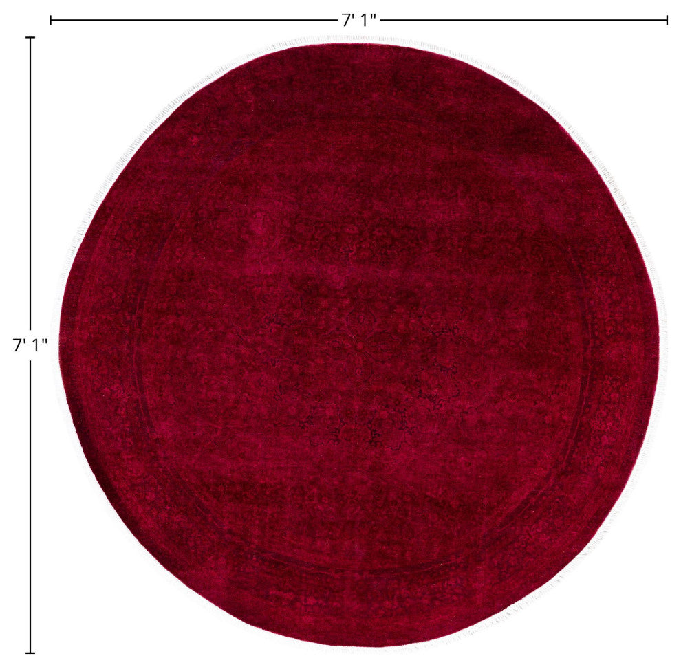 Overdyed One-of-a-Kind Hand-Knotted Area Rug Red, 7' 1" x 7' 1"