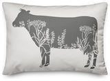 Floral Gray Cow 14x20 Lumbar Pillow