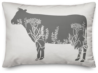 Floral Gray Cow 14x20 Lumbar Pillow