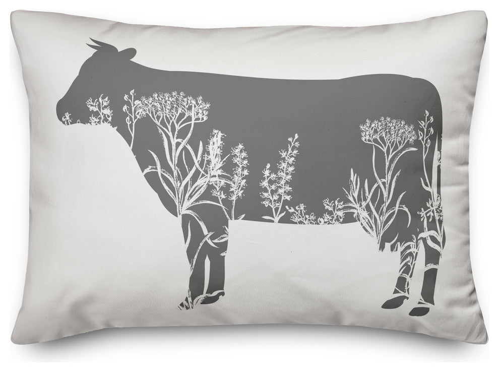 Floral Gray Cow 14x20 Lumbar Pillow