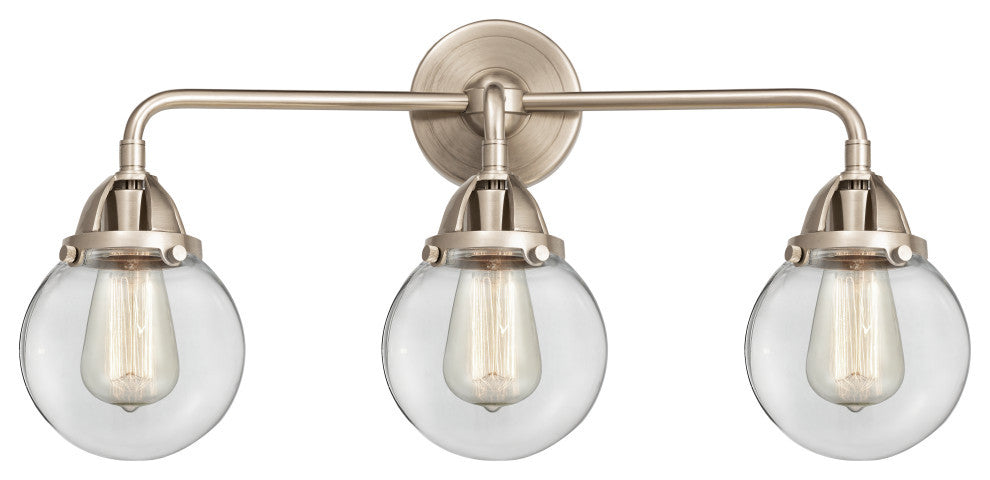 Beacon Bath Vanity Light, Brushed Satin Nickel, Clear, Clear