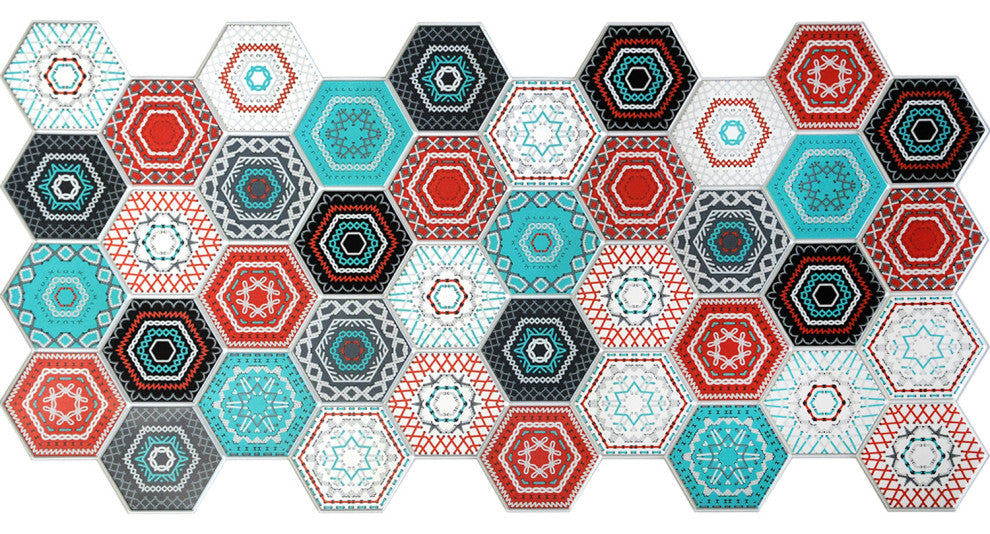 Multicolor Hexagon Mosaic 3D Wall Panels, Set of 10, Covers 51.2 Sq Ft