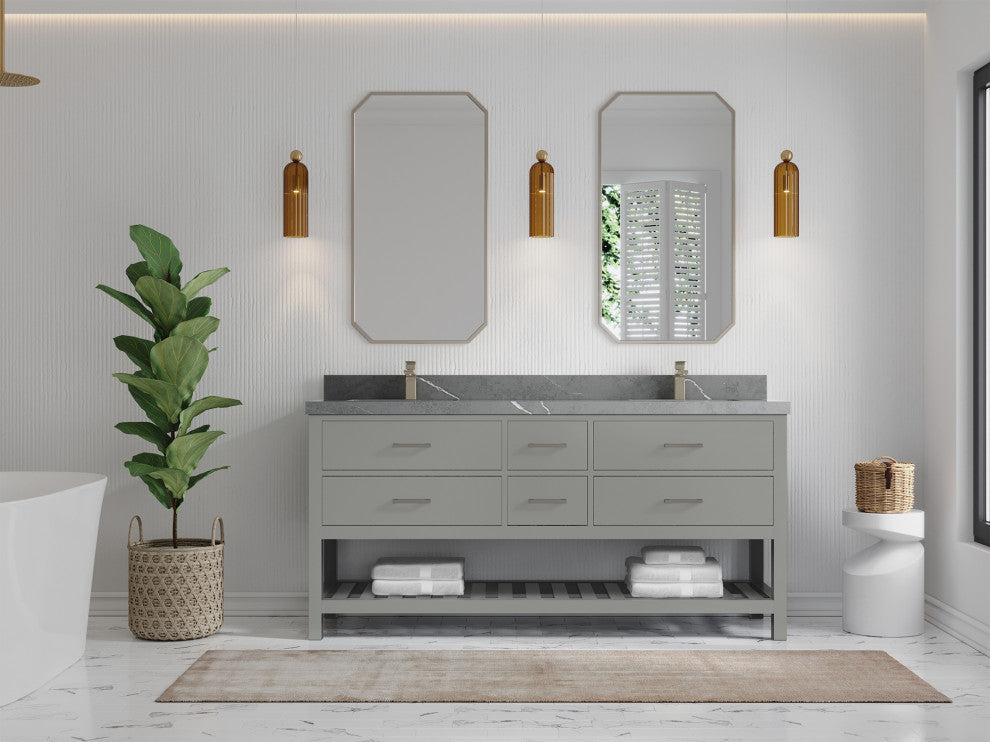Parker 72 Double Sink Bath Vanity in Elephant Skin Gray  2" Piatra Gray