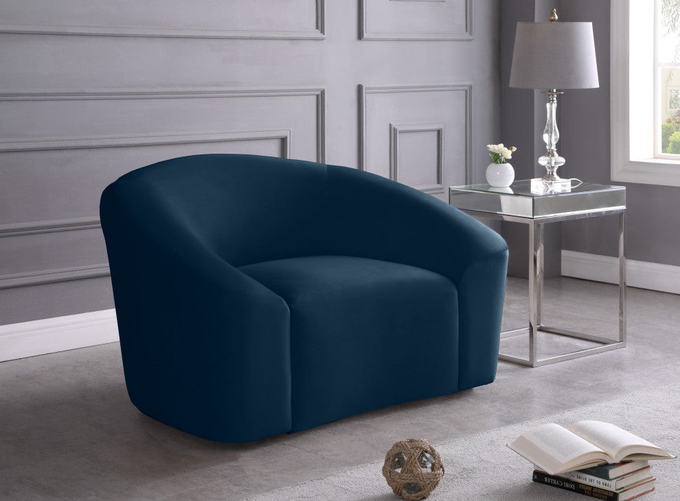 Riley Velvet Upholstered Rounded Chair, Navy