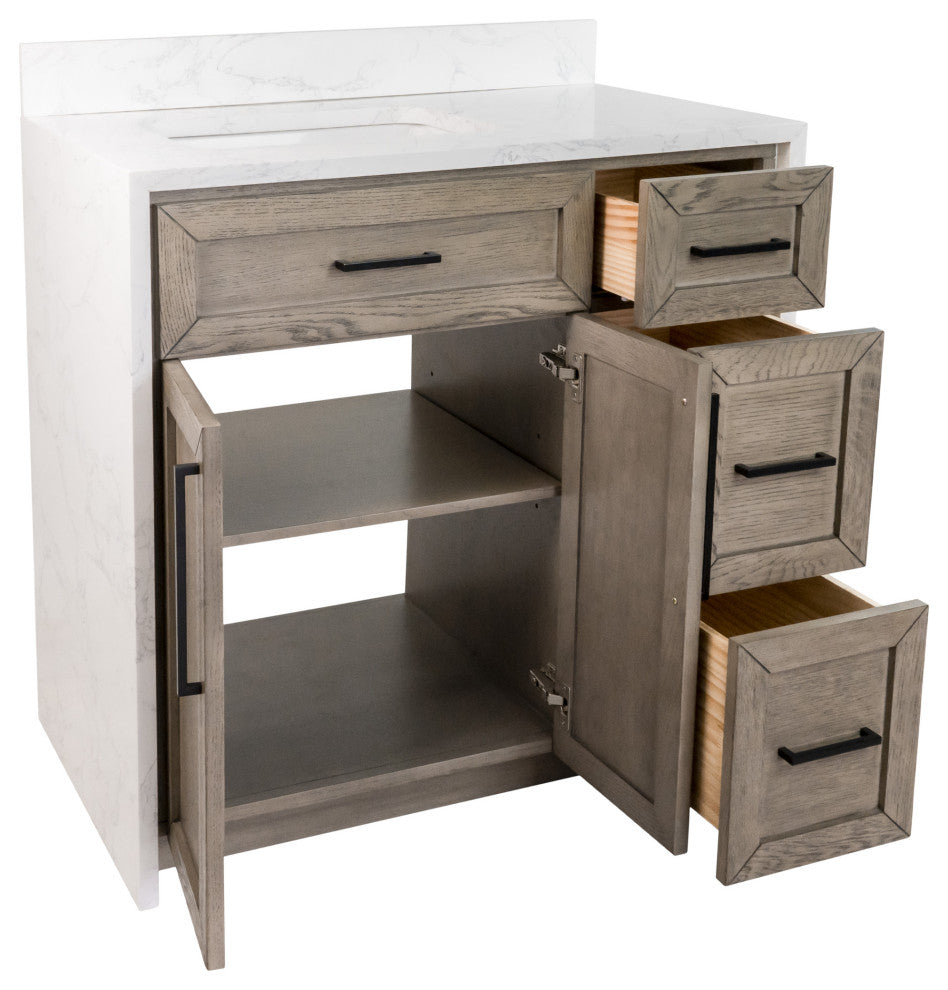 Palisade 36" Bathroom Vanity, Gray Oak, Engineered Marble