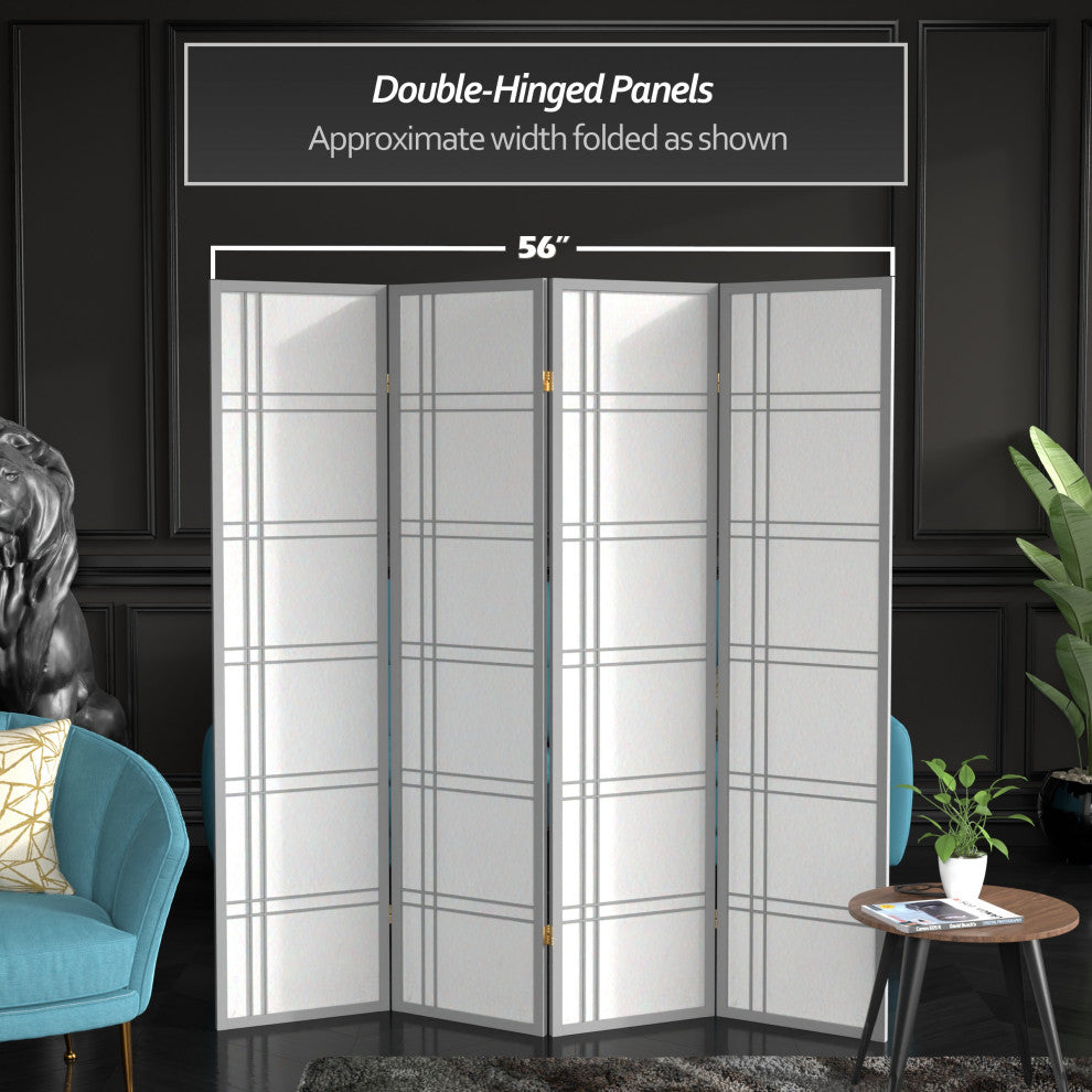 6' Tall Double Cross Shoji Screen, Special Edition, Gray, 4 Panels