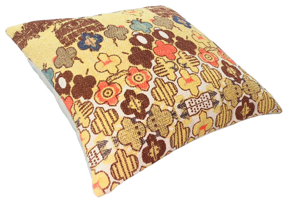 Benzara UPT-268965 Square Pillow, Quatrefoil Design, Polyester Filler Multicolor