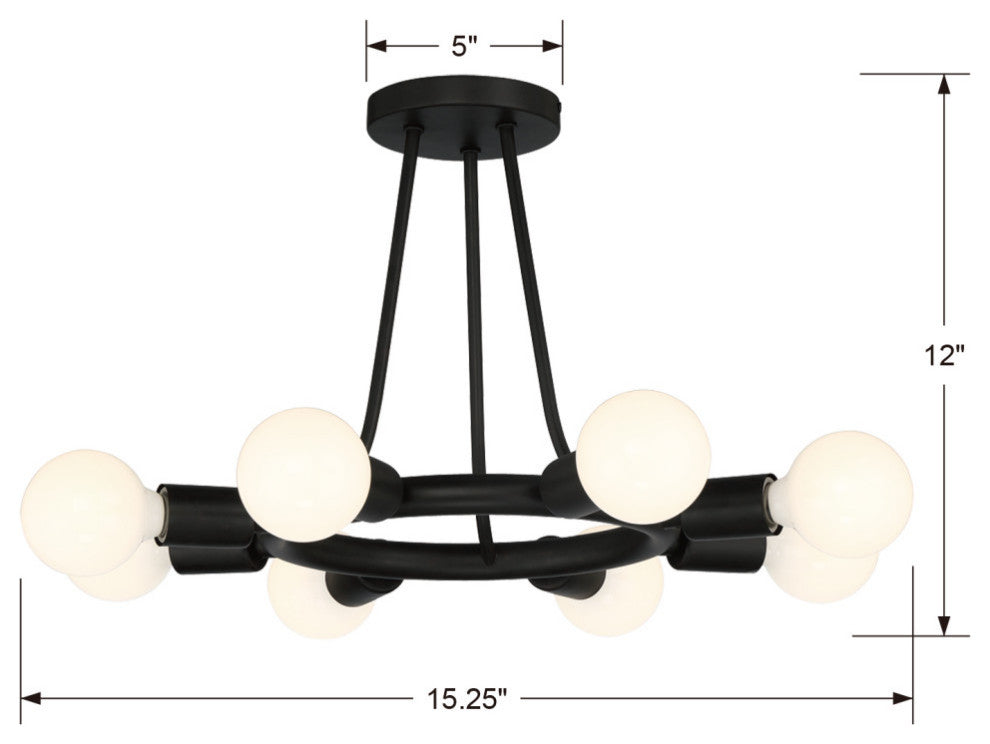 Dakota Eight Light Ceiling Mount in Black