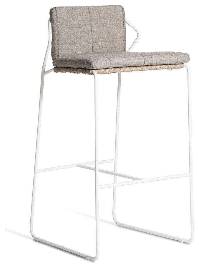 OASIQ SANDUR Barstool, Rope: Terra Cotta, Cushions: Canvas Natural, Frame: White