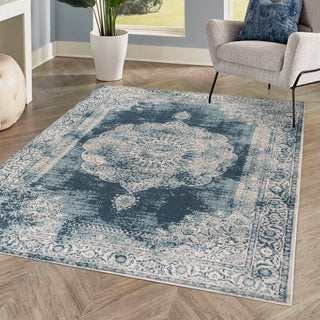 Rosalia Cottage Medallion Area Rug, Ivory/Blue, 5x8