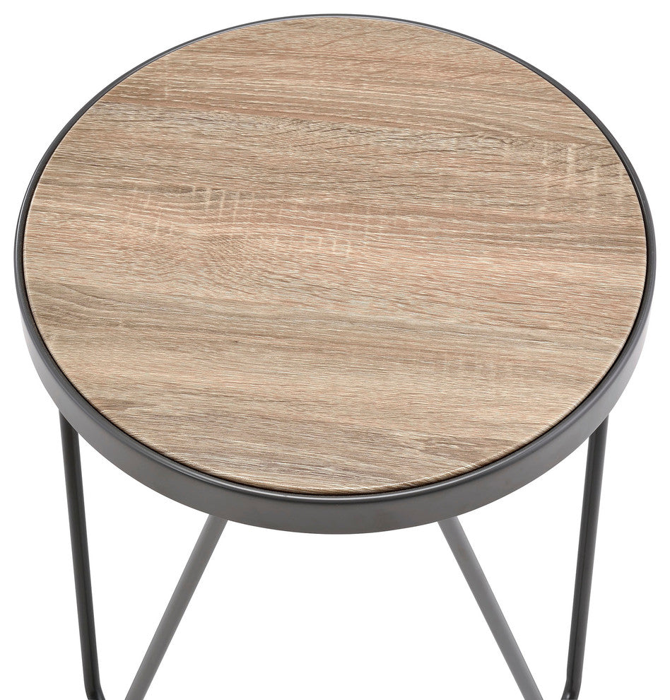 Industrial Flare End Table, Weathered Gray Oak