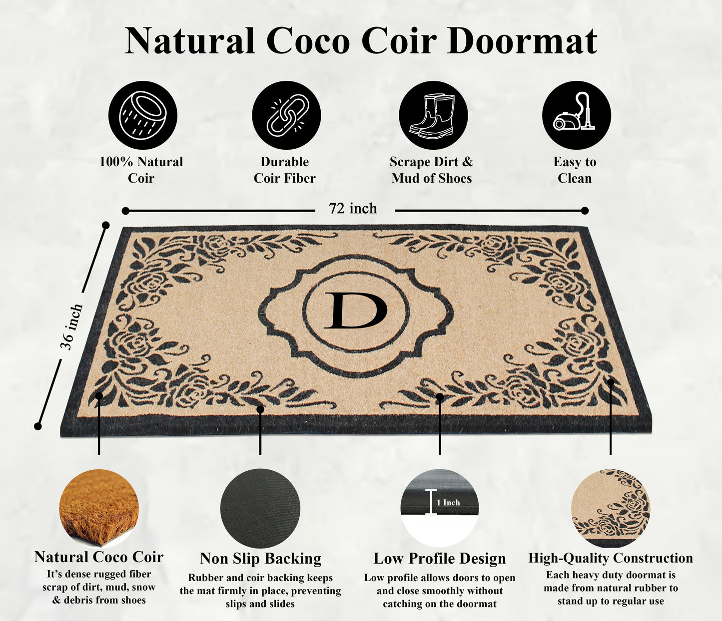 A1HC First Impression Hand Crafted Ella Entry Coir Monogrammed Double Doormat, D