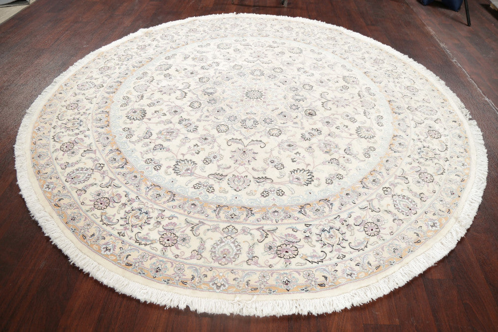 Persian Nain Oriental Carpet Traditional Handmade Area Rug, Beige, 8'1"x8'3