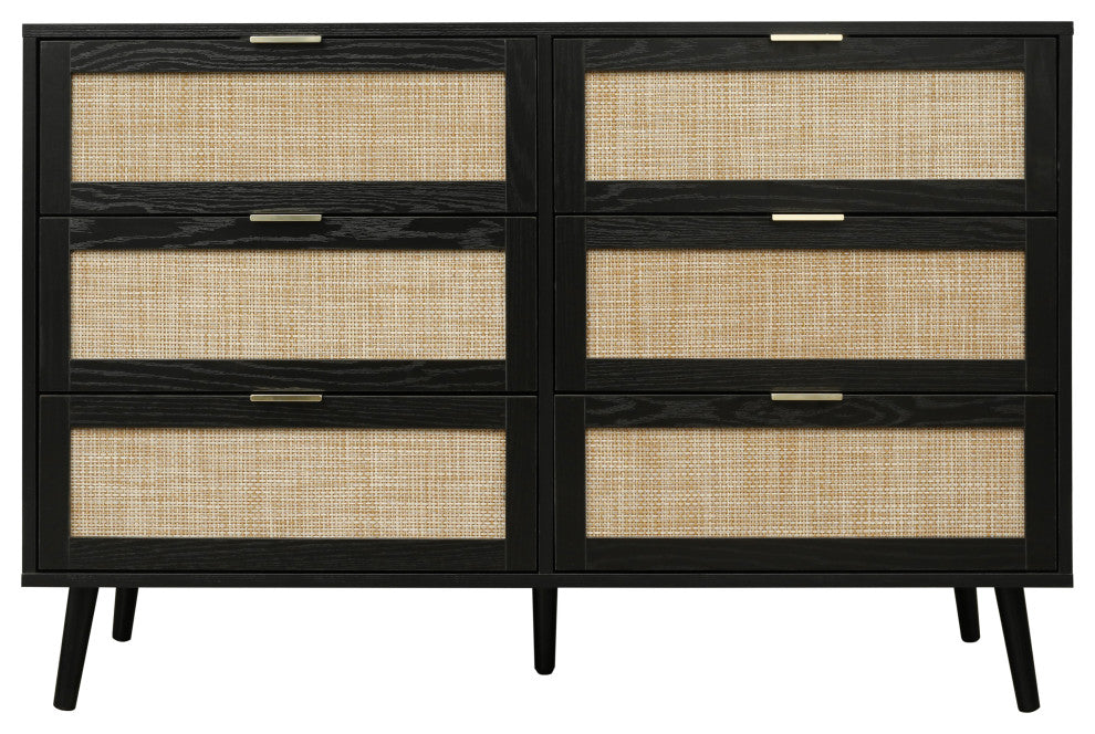 Modern 6 Drawer Dresser Wood Cabinet, Black