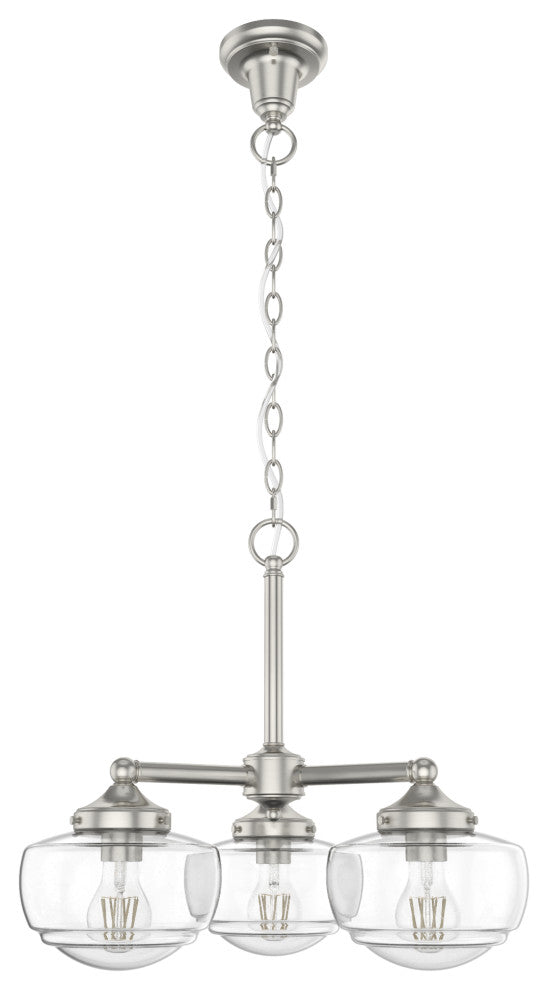 Saddle Creek Brushed Nickel, Clear Seeded Glass 3 Light Chandelier Light