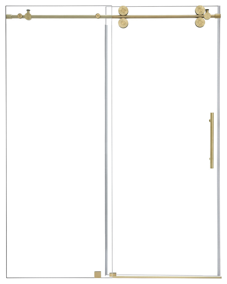 Lazaro Single Sliding Frameless Shower Door, Clear, Brushed Gold, 60"wx78"h