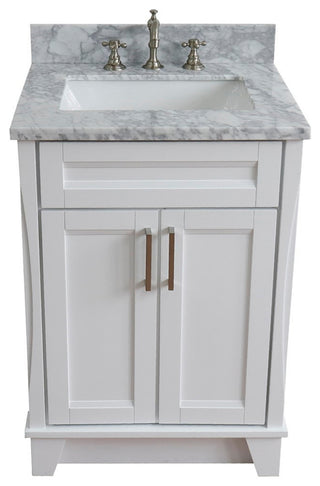 25" Single Sink Vanity, White Finish With White Carrara Marble