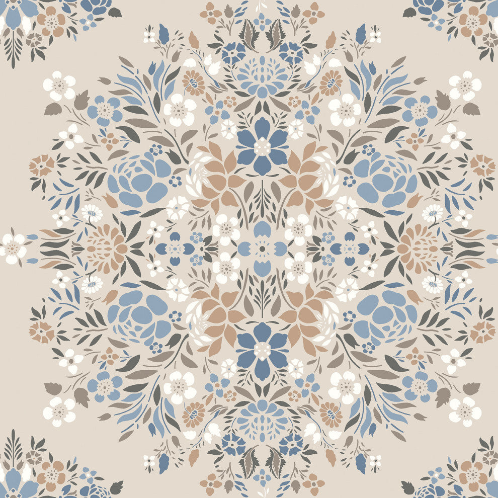 Taupe Medallion Floral Peel & Stick Wallpaper