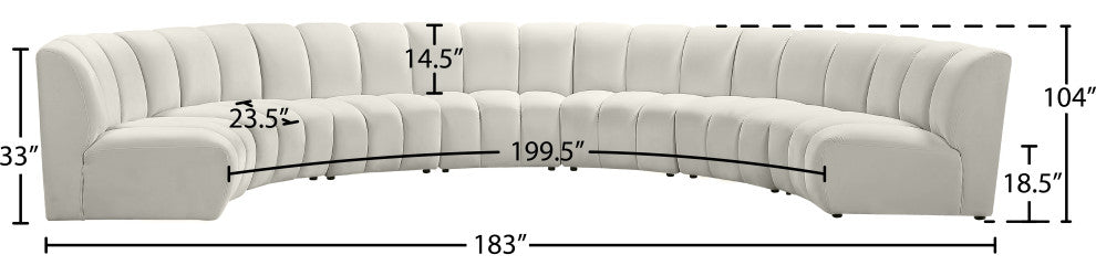 Infinity Channel Tufted Velvet Modular Chair, Cream, 7 Piece