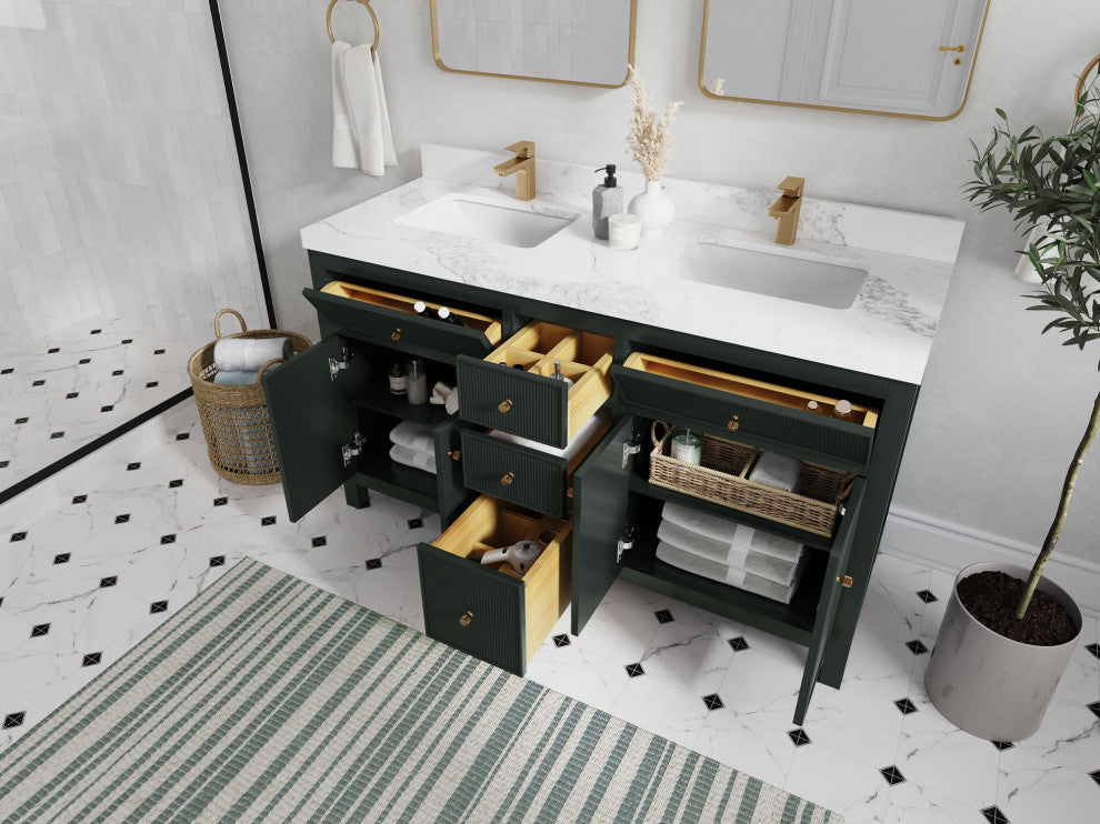 Sonoma 60 Double Bathroom Vanity in Dark Forest Green with 2" Carrara Quartz