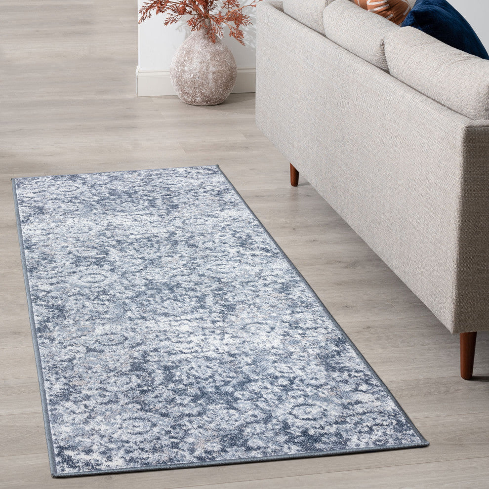 Henderson Transitional Floral Blue Runner Rug, 2' x 7'