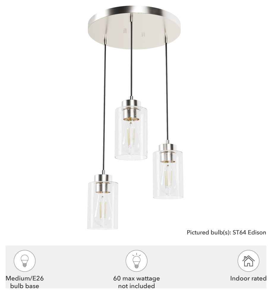 Hartland Brushed Nickel With Seeded Glass 3 Light Cluster Ceiling