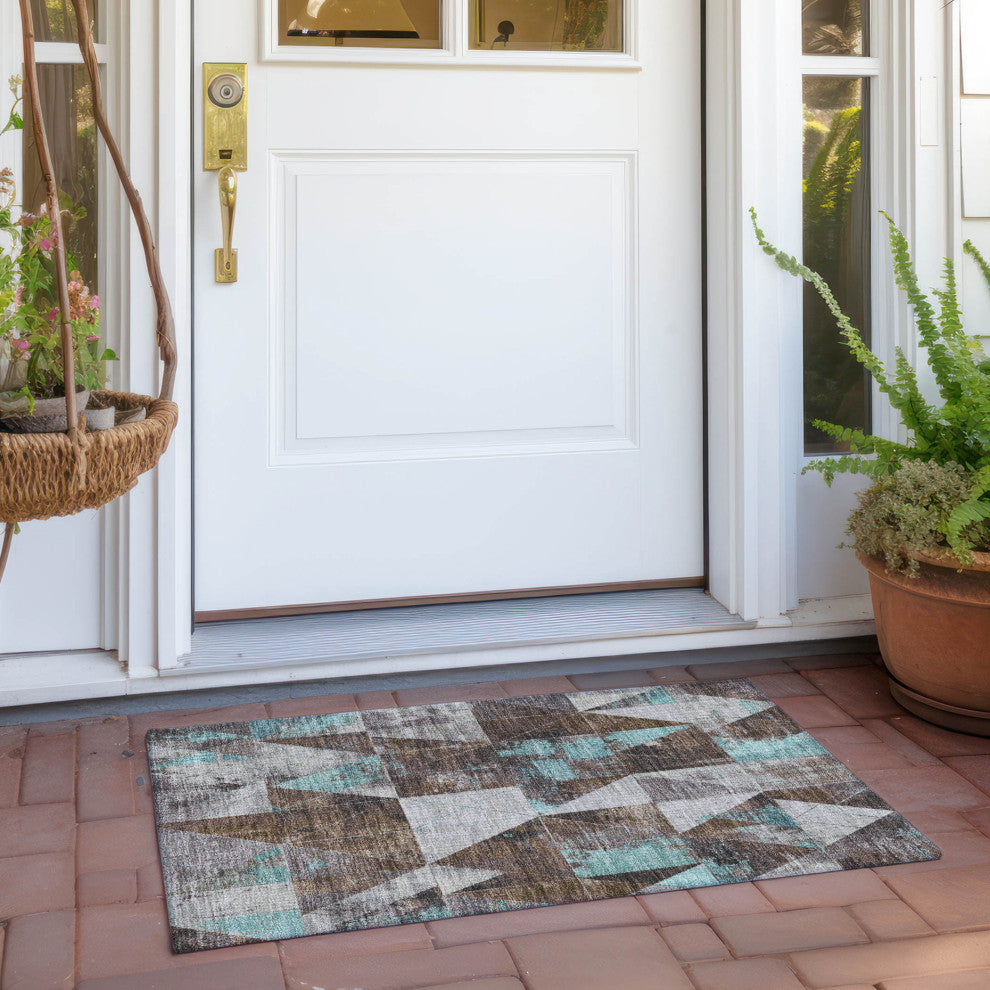 Machine Washable Indoor/Outdoor Chantille ACN1888 Chocolate 1'8" x 2'6" Rug