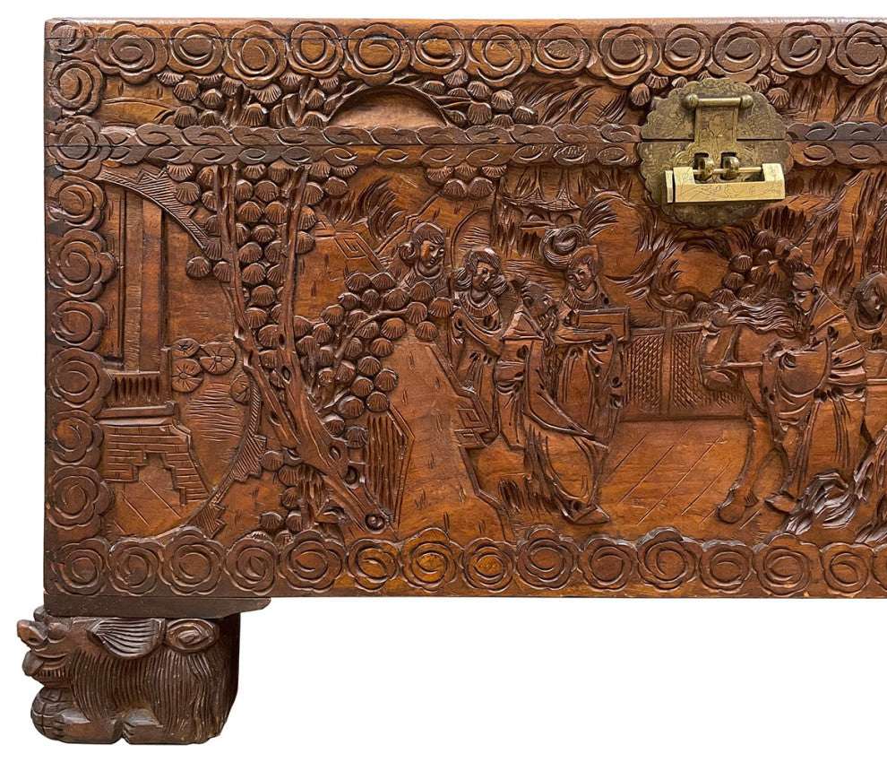 Consigned Early 20th Century Chinese Carved Camphor Wood Hope Chest