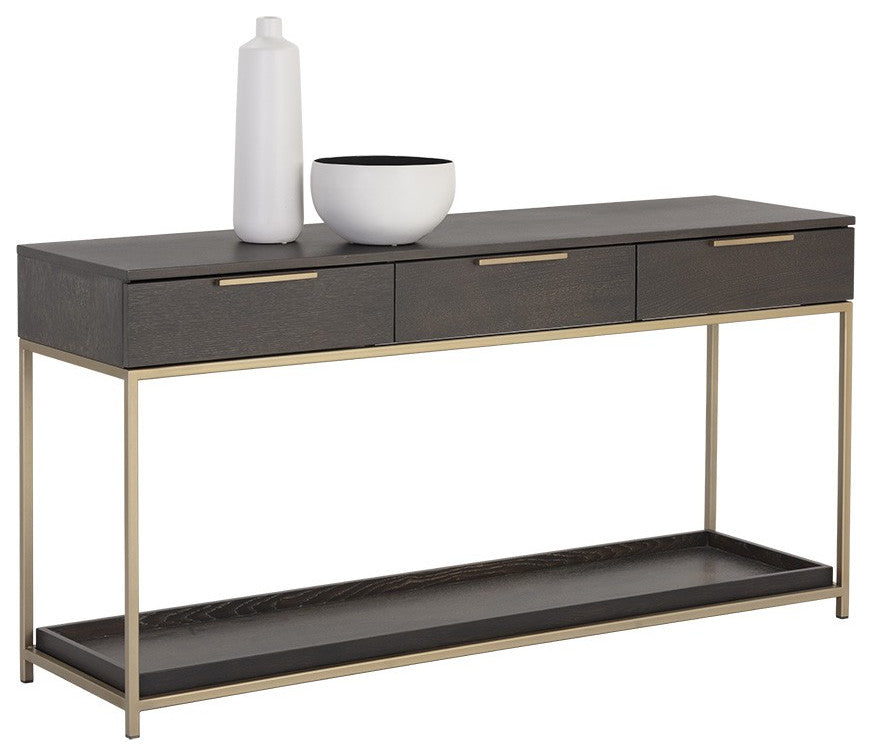Rebel Console Table With Drawers, Gold, Charcoal Gray