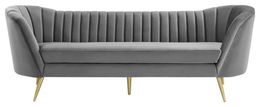 Opportunity Vertical Channel Tufted Curved Performance Velvet Sofa