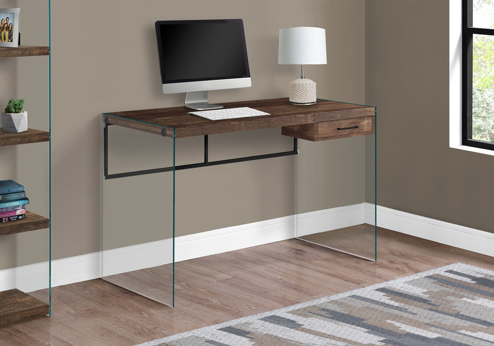 Computer Desk, Laptop, Storage Drawers, 48"L, Work, Laminate, Brown, Clear