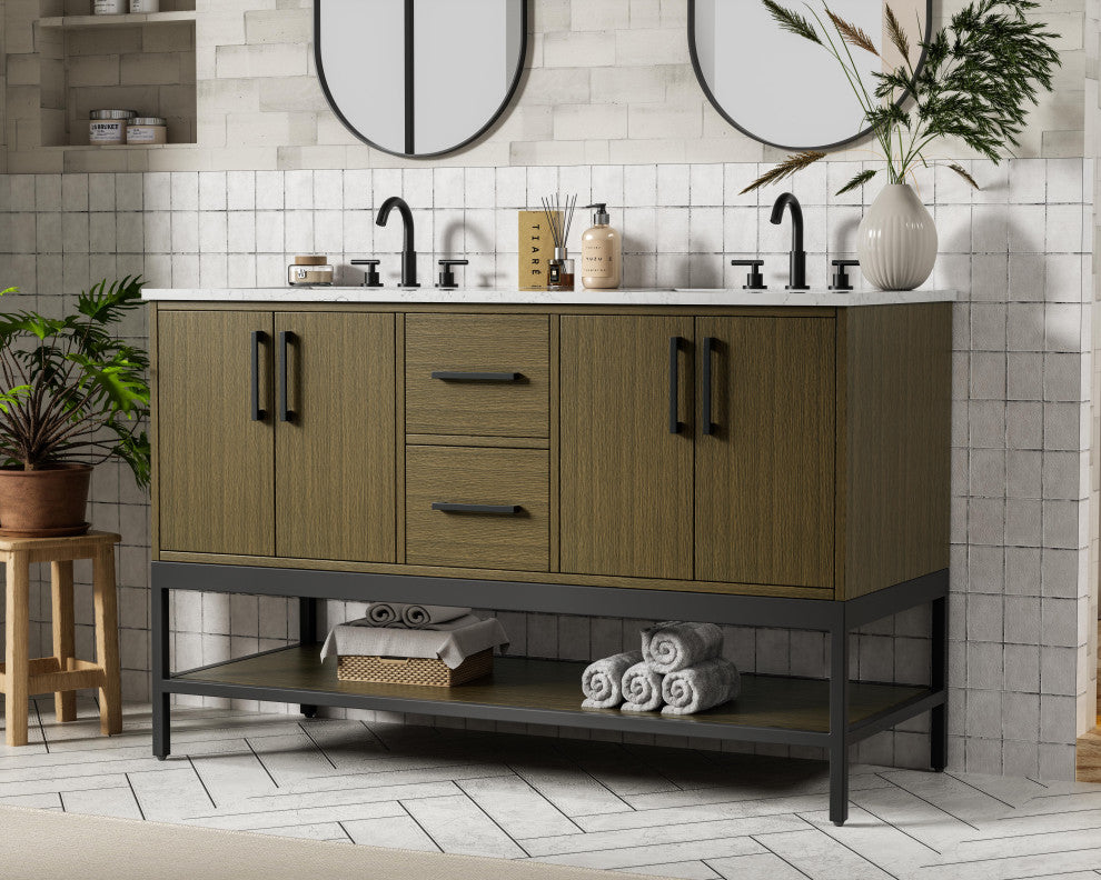 Home Living 54" Double Bathroom Vanity, Chestnut Brown