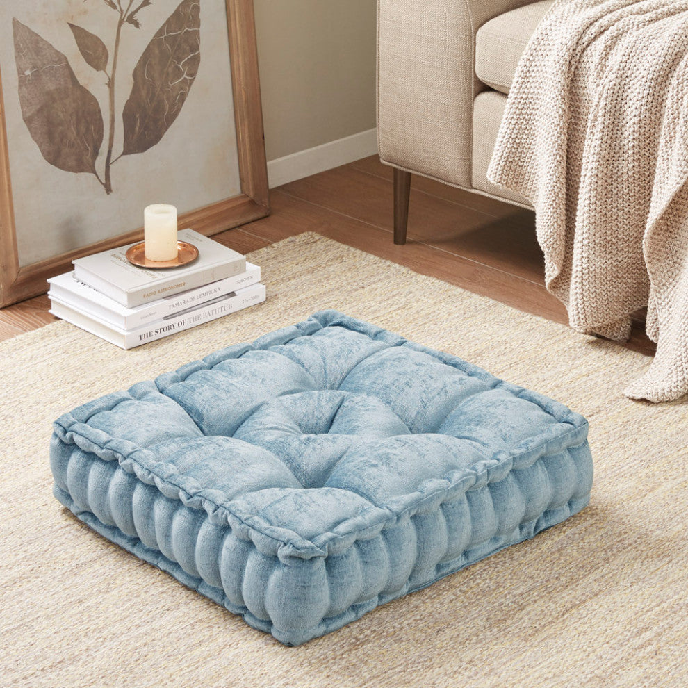 Intelligent Design Azza Square Floor Pillow Seat Cushion, Aqua Blue, 20x20"