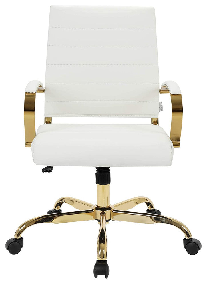 LeisureMod Benmar Home Leather Office Chair With Gold Frame Tan