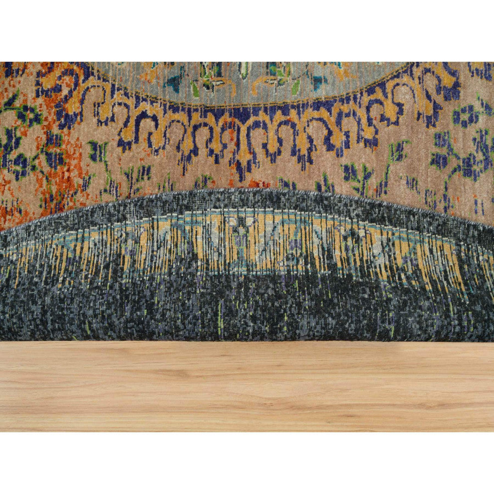 Orange Ancient Ottoman Erased Design Wool Hand Knotted Round Rug 12'1"x12'1"