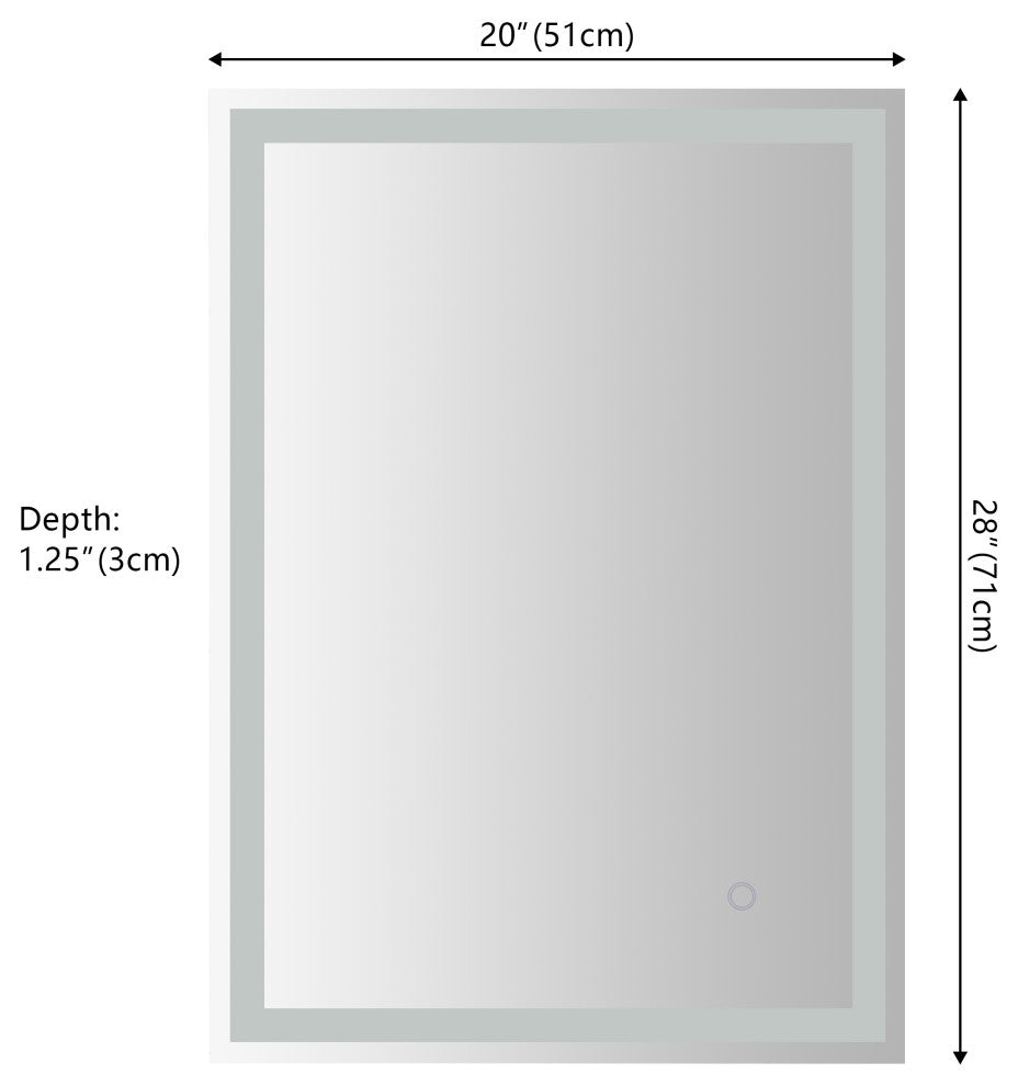 Pax Anti-Fog Front/Back-lit Bath Vanity Mirror, Touch Control, 28"X 20" X 1.25"