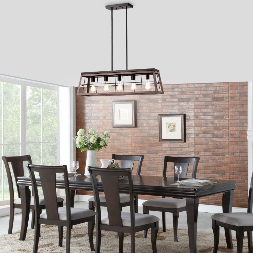 CHLOE Lighting IRONCLAD Industrial 5 Light Ancient Wood Pendant