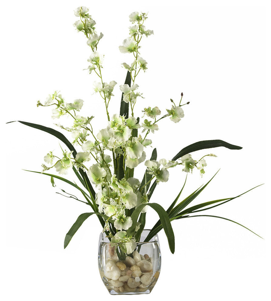 Dancing Lady Orchid Liquid Illusion Silk Flower Arrangement, Green