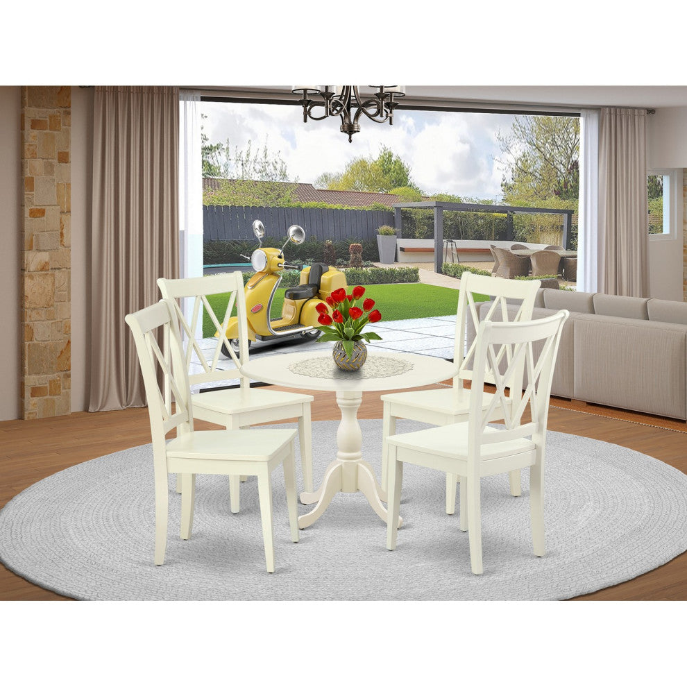 5 Pc Dinette Set S, 1 Drop Leaves Table, 4 Linen White Chairs, Linen White