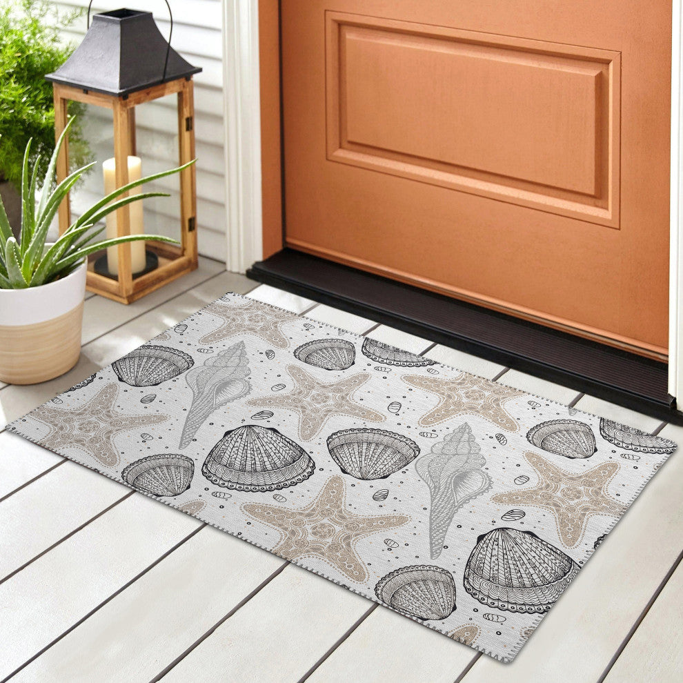 Indoor/Outdoor Seabreeze SZ4 Silver Machine Washable 1'8" x 2'6" Rug