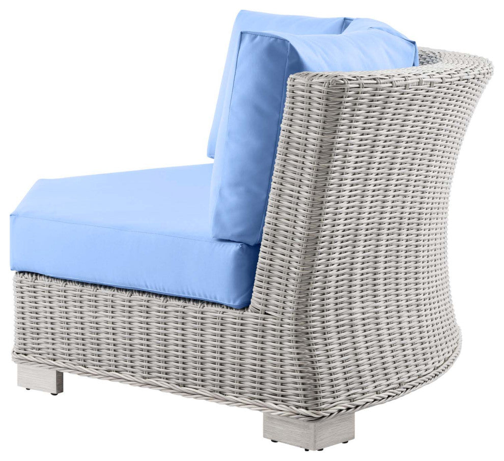 Lounge Sectional Sofa Chair Table Set, Rattan, Wicker, Gray Blue, Outdoor