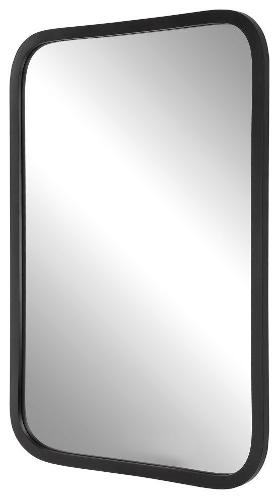Benzara BM276682 30" Wood Rectangular Wall Mirror, Rounded Corners, Black