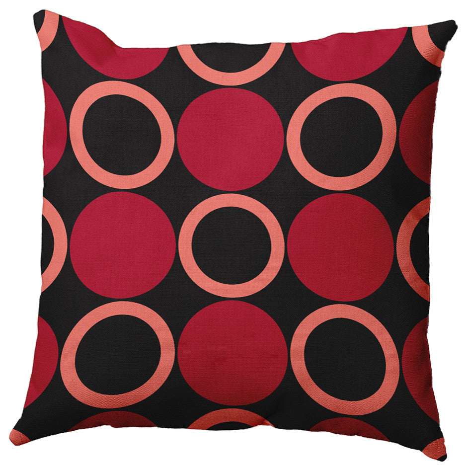 Mod Circles Indoor/Outdoor Throw Pillow, Dark Red, 18"x18"