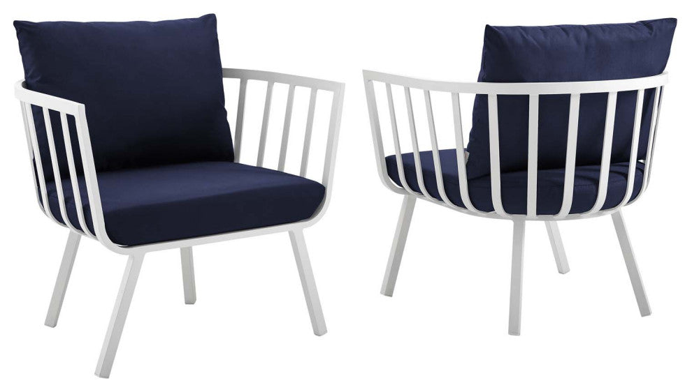 Riverside Outdoor Patio Aluminum Armchair Set of 2-White Navy