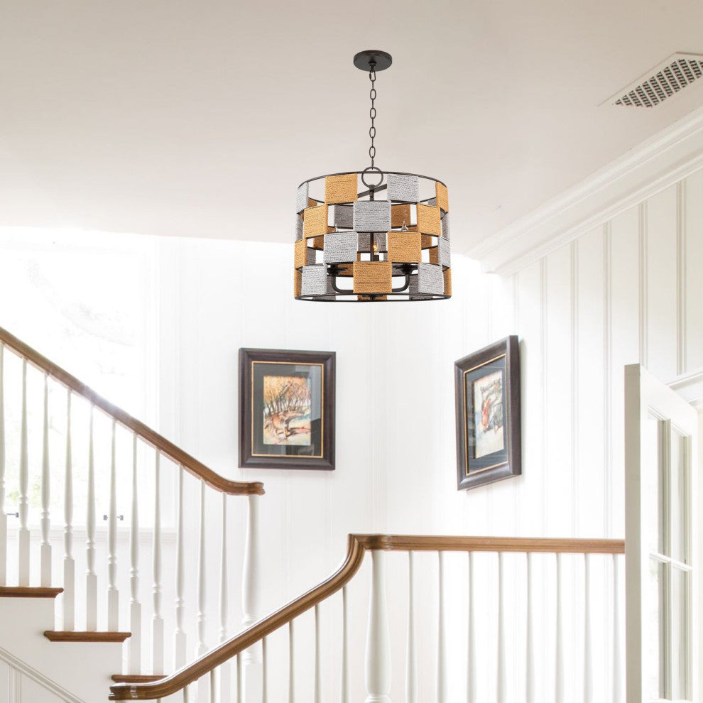 Kira Home Ramona 18" Rustic Chic Drum Pendant Light Chandelier, Open Frame
