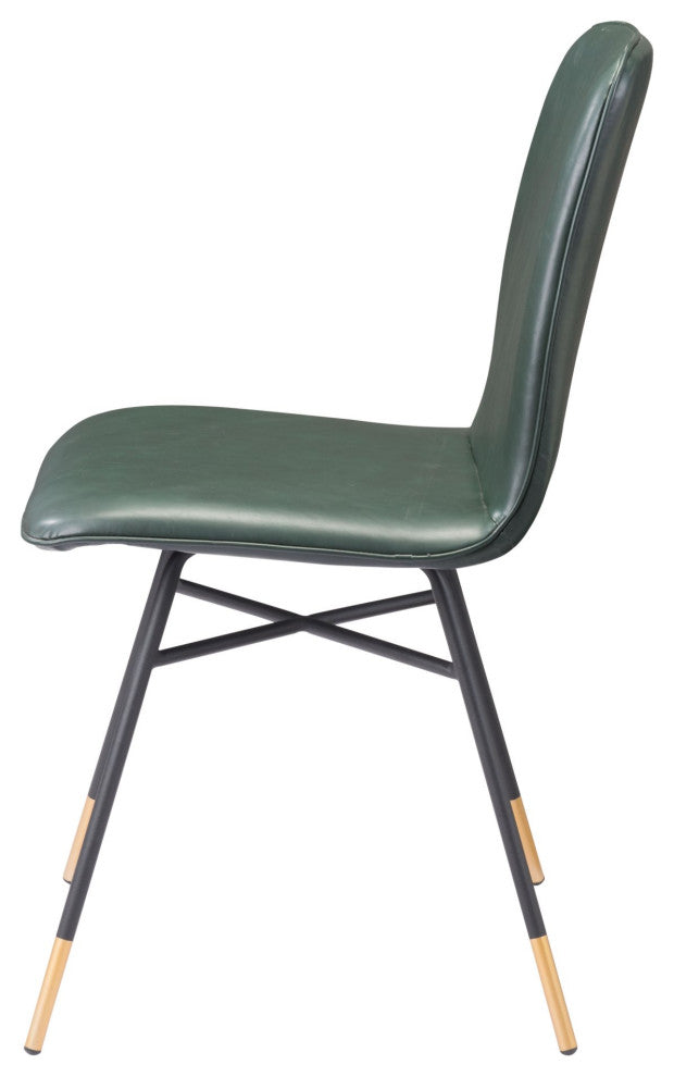 Dining Chair, Set of 2, Steel Metal, Fabric, Green, Black, Gold, Mid Century